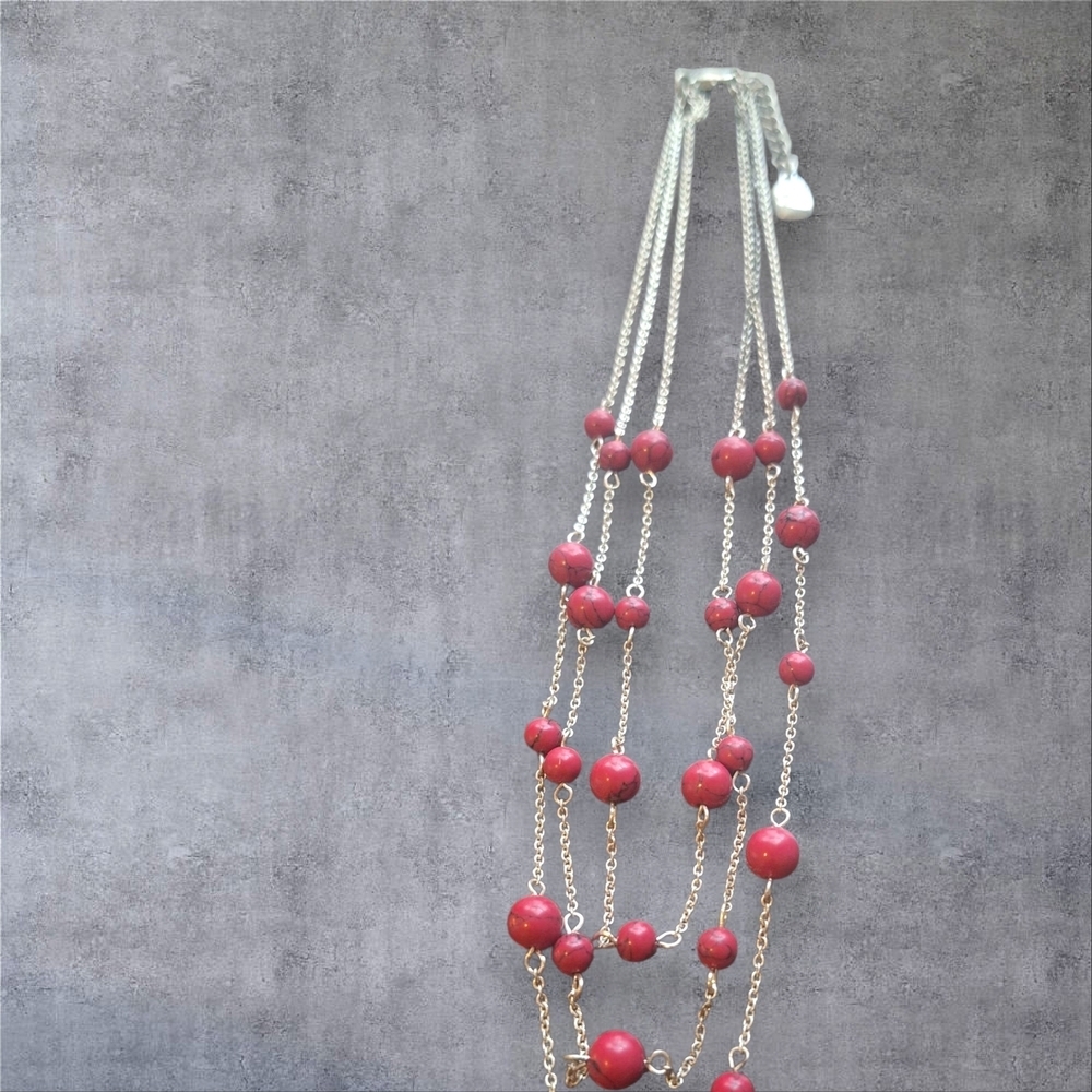 Chaps Red Beaded Necklace with Silver Chains